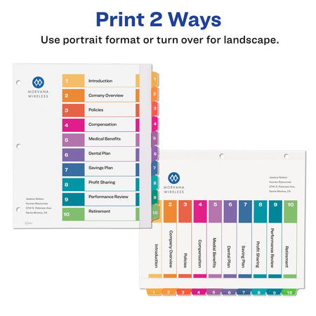 Avery Ready Index Table of Contents Extra-Wide Paper Dividers, 1-10 Tab, Multicolor