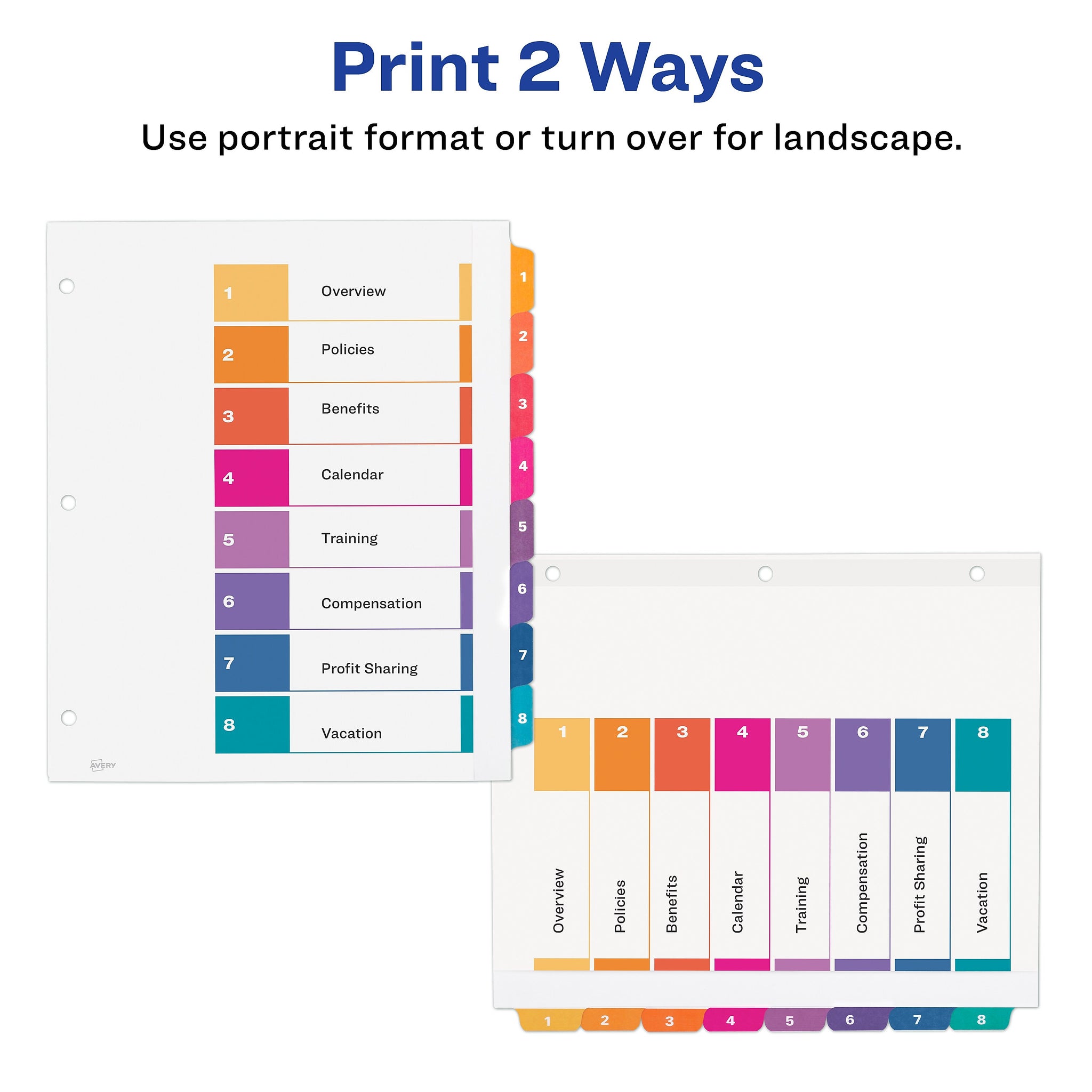 Avery Ready Index Table of Contents Extra-Wide Paper Dividers, 1-8 Tab, Multicolor