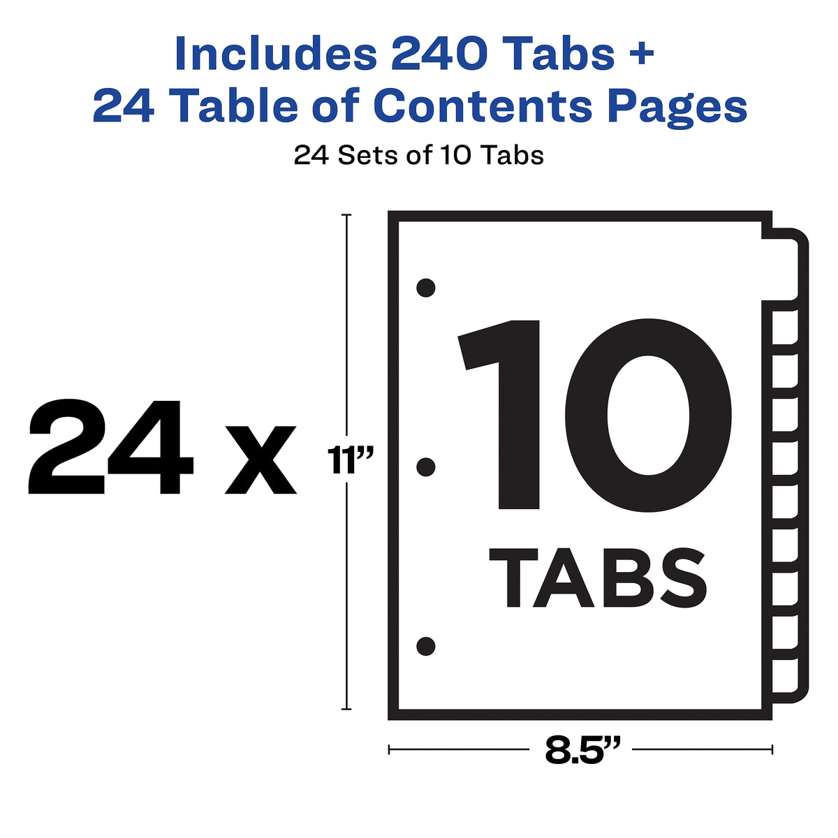 Avery Ready Index Table of Contents Paper Dividers, 1-10 Tabs, Multicolor, 24 Sets/Box