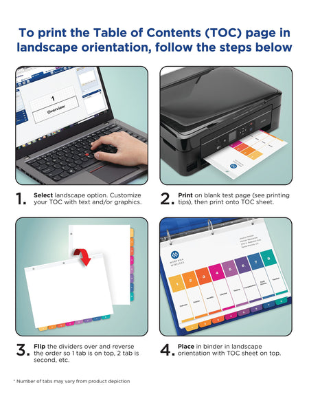 Avery Ready Index Table of Contents Paper Dividers, 1-10 Tabs, Multicolor, 24 Sets/Box