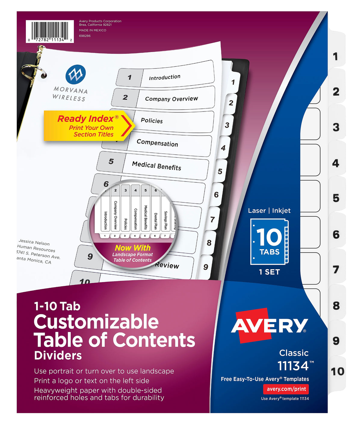 Avery Ready Index Table of Contents Paper Dividers, 1-10 Tabs, White