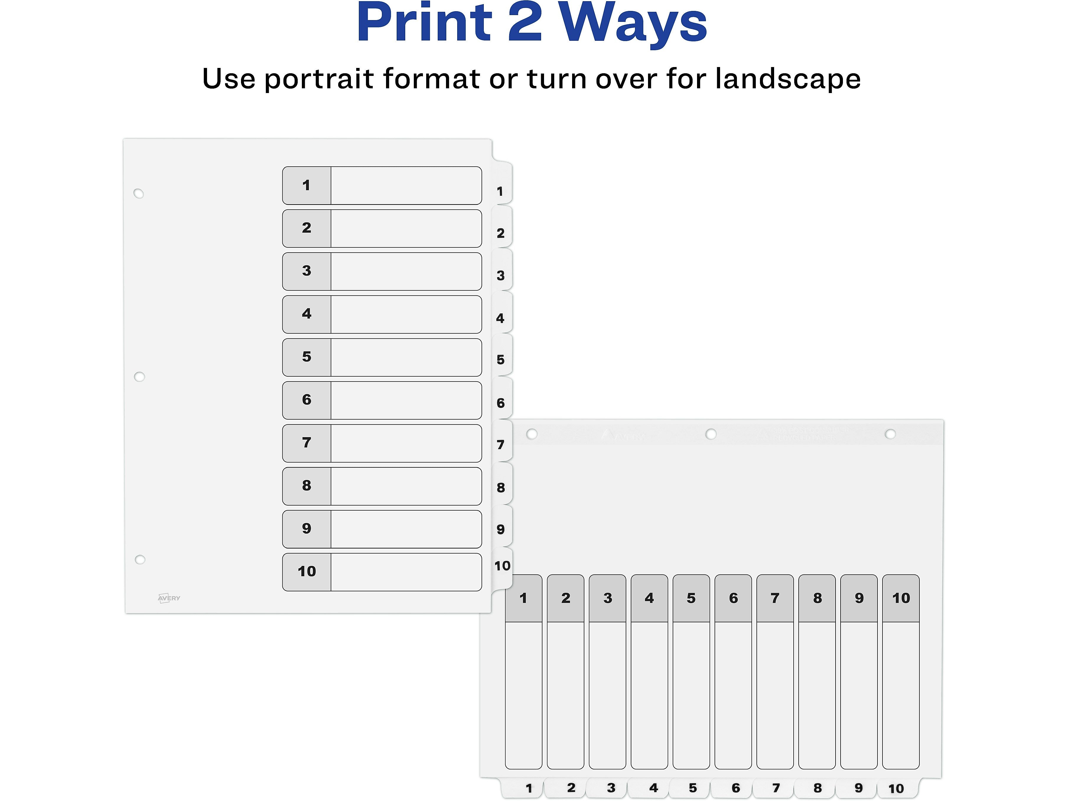 Avery Ready Index Table of Contents Paper Dividers, 1-10 Tabs, White, 6 Sets/Pack