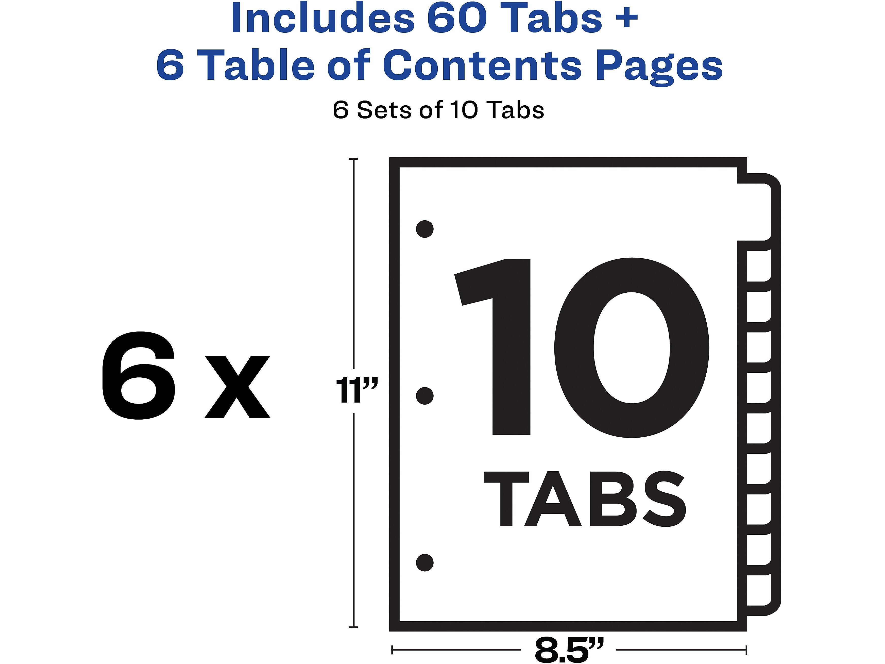 Avery Ready Index Table of Contents Paper Dividers, 1-10 Tabs, White, 6 Sets/Pack