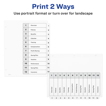 Avery Ready Index Table of Contents Paper Dividers, 1-12 Tabs, White