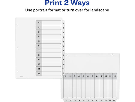 Avery Ready Index Table of Contents Paper Dividers, 1-12 Tabs, White, 6 Sets/Pack