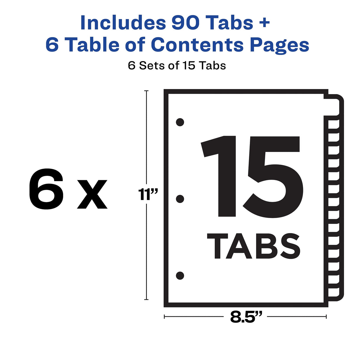 Avery Ready Index Table of Contents Paper Dividers, 1-15 Tabs, Multicolor, 6 Sets/Pack