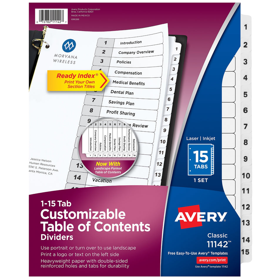 Avery Ready Index Table of Contents Paper Dividers, 1-15 Tabs, White