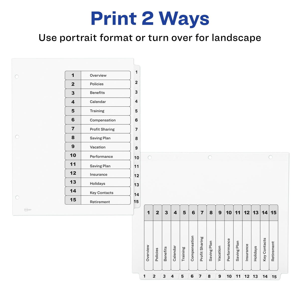 Avery Ready Index Table of Contents Paper Dividers, 1-15 Tabs, White