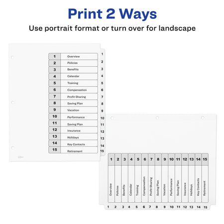 Avery Ready Index Table of Contents Paper Dividers, 1-15 Tabs, White