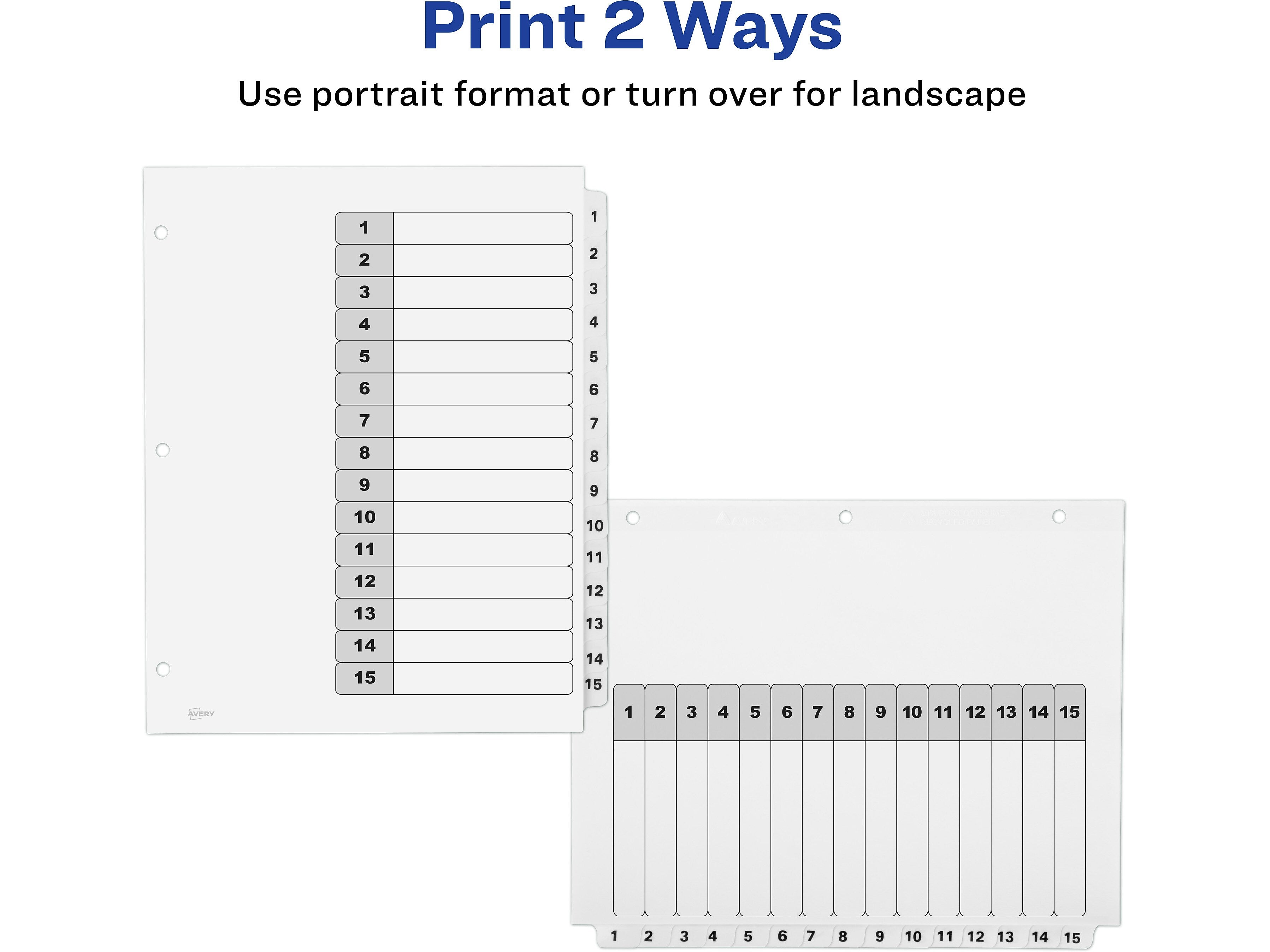 Avery Ready Index Table of Contents Paper Dividers, 1-15 Tabs, White, 6 Sets/Pack