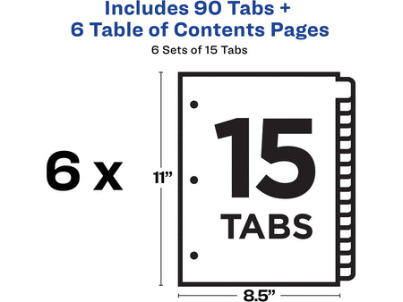 Avery Ready Index Table of Contents Paper Dividers, 1-15 Tabs, White, 6 Sets/Pack