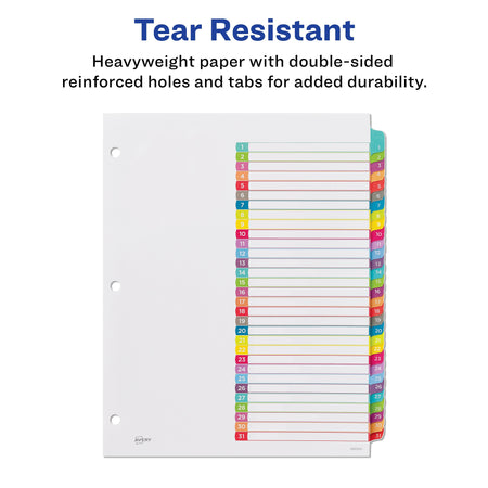 Avery Ready Index Table of Contents Paper Dividers, 1-31 Tabs, Contemporary Multicolor