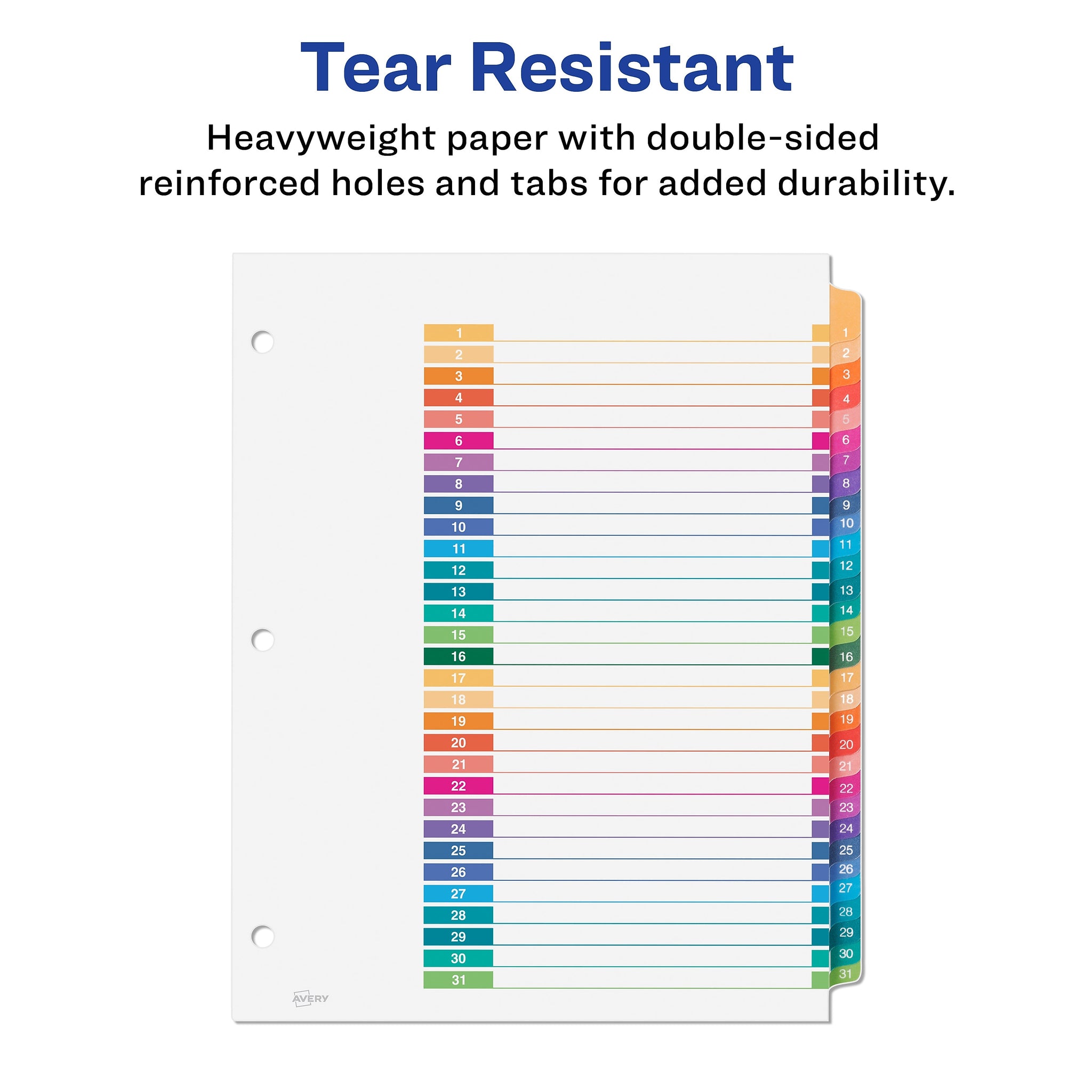 Avery Ready Index Table of Contents Paper Dividers, 1-31 Tabs, Multicolor