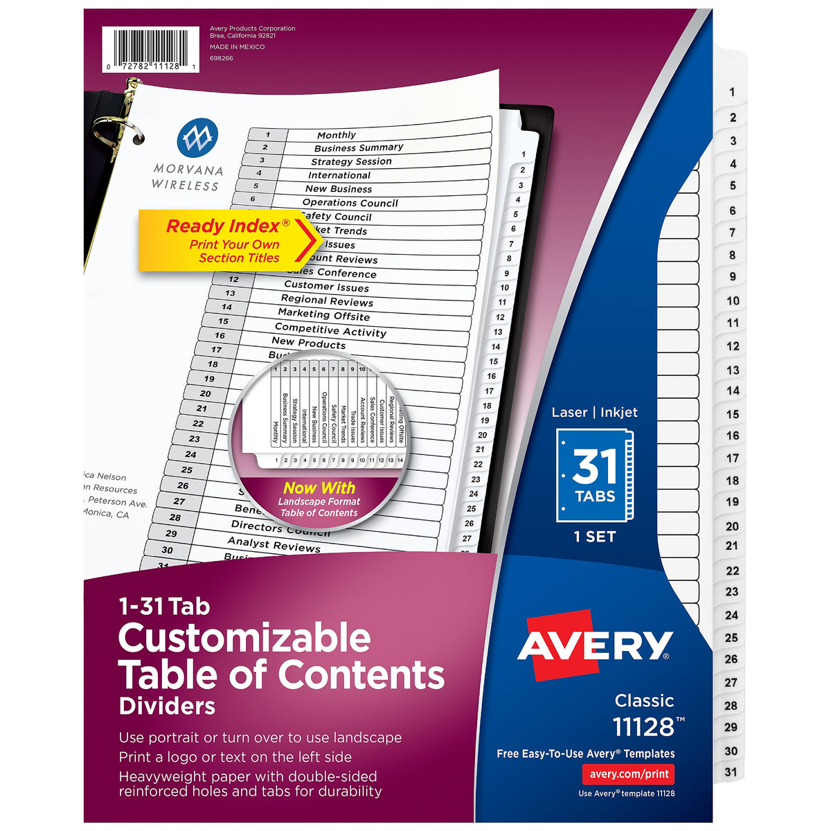 Avery Ready Index Table of Contents Paper Dividers, 1-31 Tabs, White