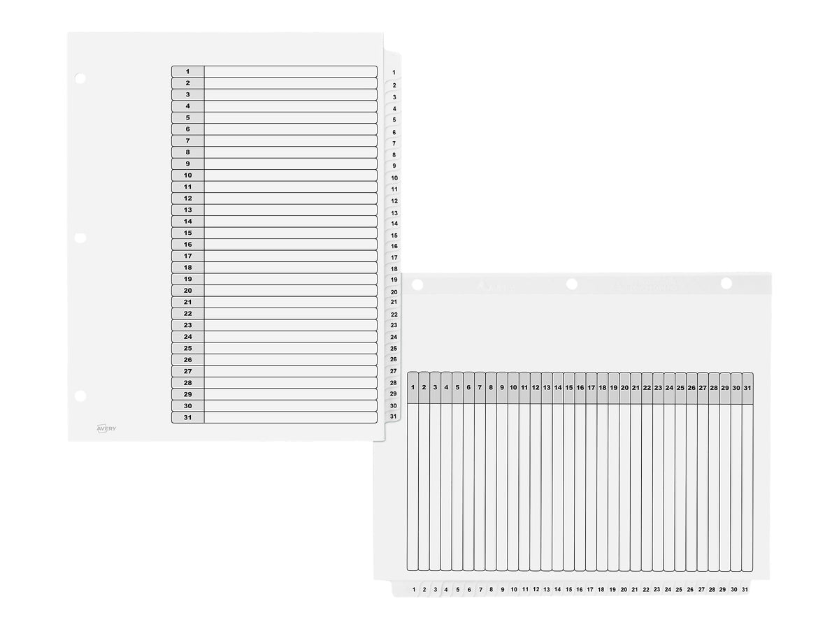 Avery Ready Index Table of Contents Paper Dividers, 1-31 Tabs, White, 6 Sets/Pack