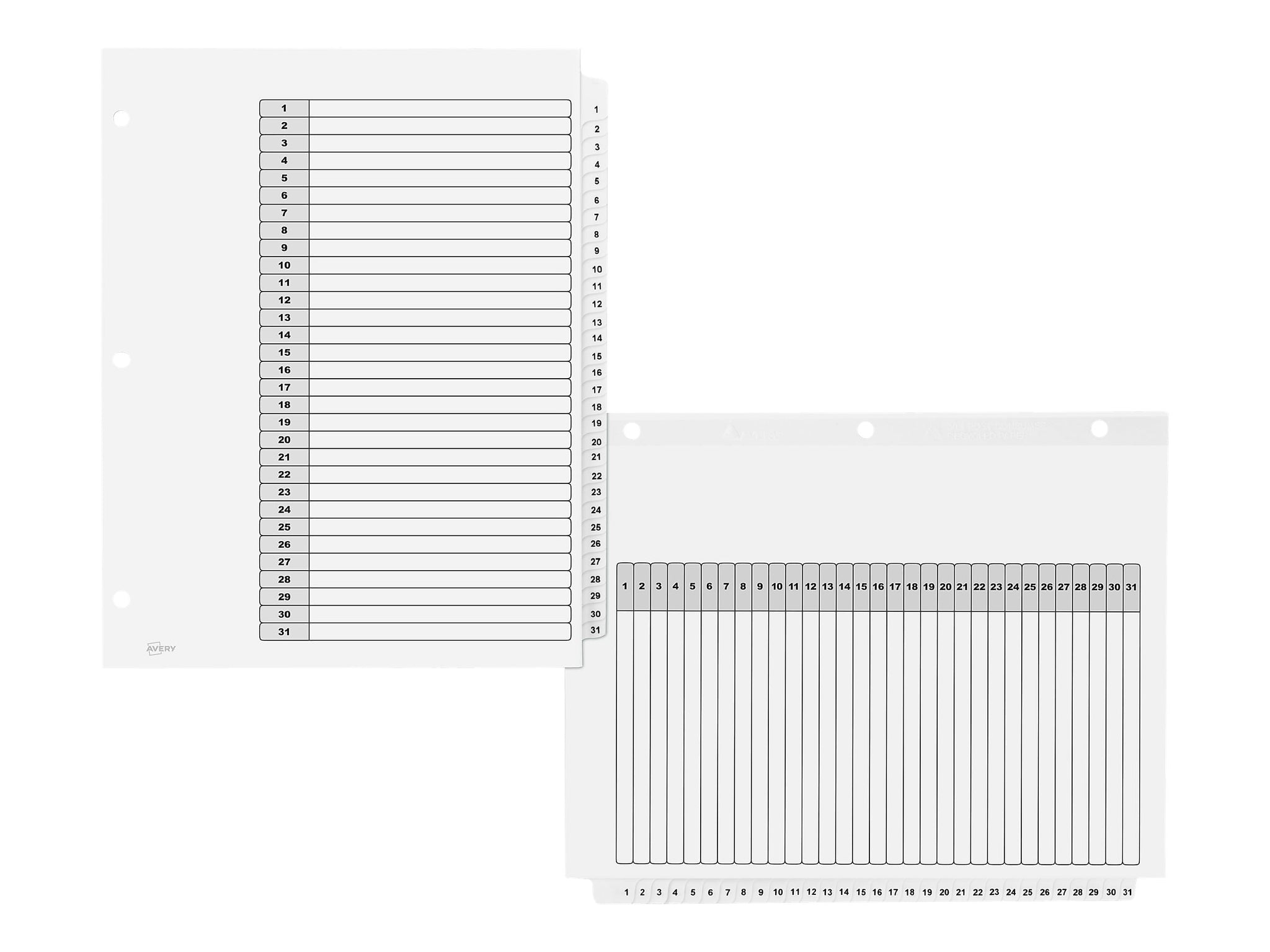 Avery Ready Index Table of Contents Paper Dividers, 1-31 Tabs, White, 6 Sets/Pack
