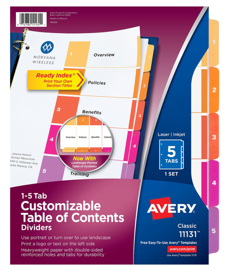 Avery Ready Index Table of Contents Paper Dividers, 1-5 Tabs, Multicolor