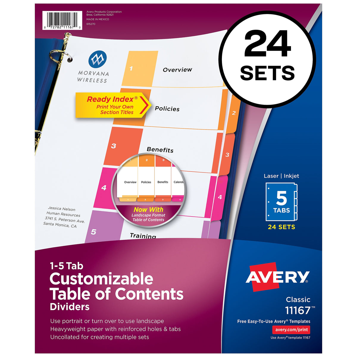 Avery Ready Index Table of Contents Paper Dividers, 1-5 Tabs, Multicolor, 24 Sets/Box