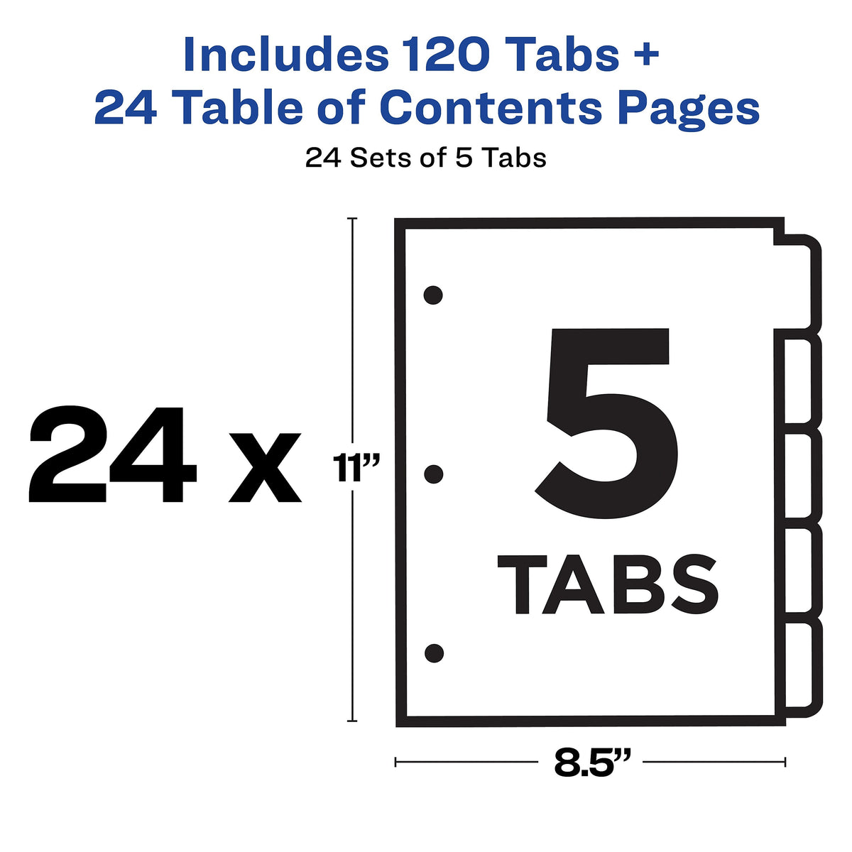 Avery Ready Index Table of Contents Paper Dividers, 1-5 Tabs, Multicolor, 24 Sets/Box