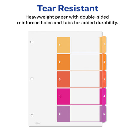Avery Ready Index Table of Contents Paper Dividers, 1-5 Tabs, Multicolor, 24 Sets/Box