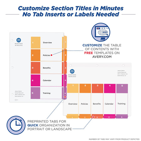 Avery Ready Index Table of Contents Paper Dividers, 1-5 Tabs, Multicolor