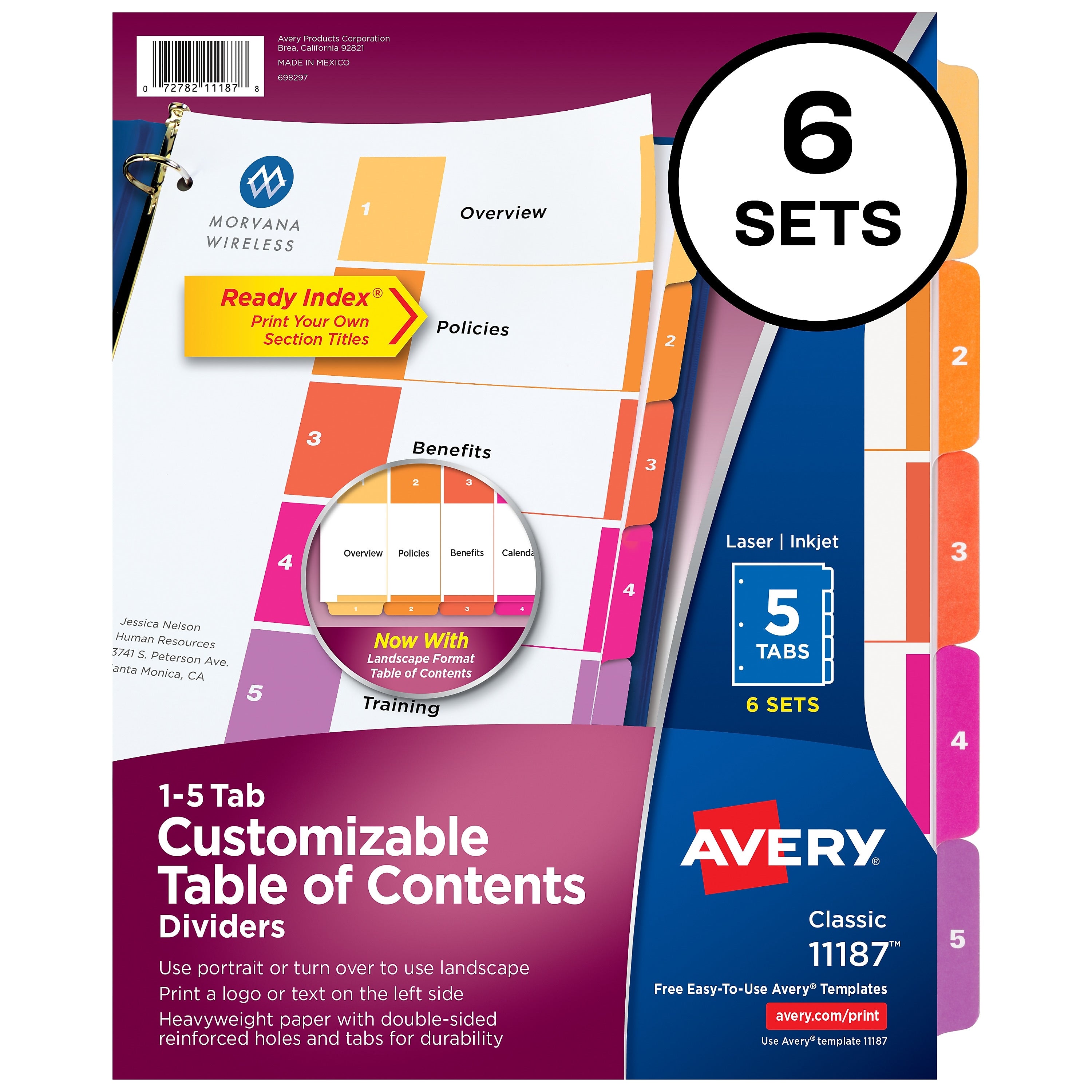 Avery Ready Index Table of Contents Paper Dividers, 1-5 Tabs, Multicolor, 6 Sets/Pack