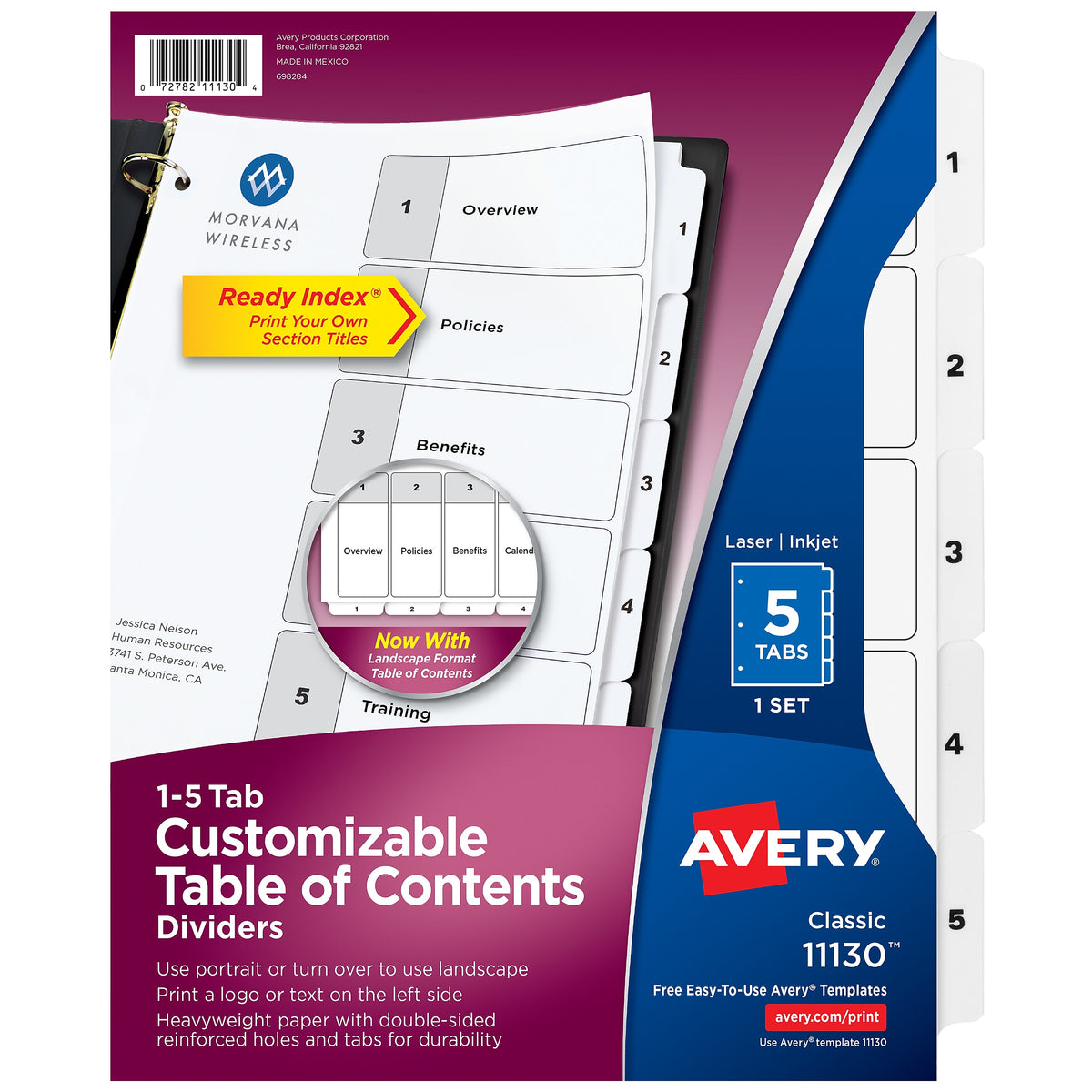 Avery Ready Index Table of Contents Paper Dividers, 1-5 Tabs, White