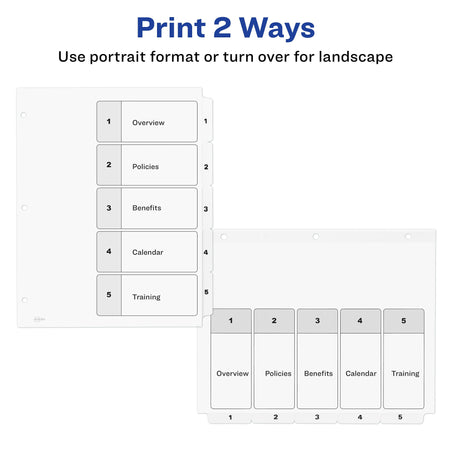 Avery Ready Index Table of Contents Paper Dividers, 1-5 Tabs, White