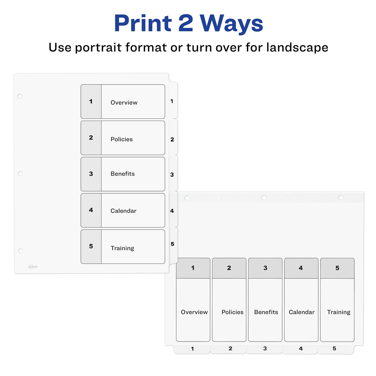 Avery Ready Index Table of Contents Paper Dividers, 1-5 Tabs, White