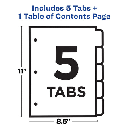 Avery Ready Index Table of Contents Paper Dividers, 1-5 Tabs, White