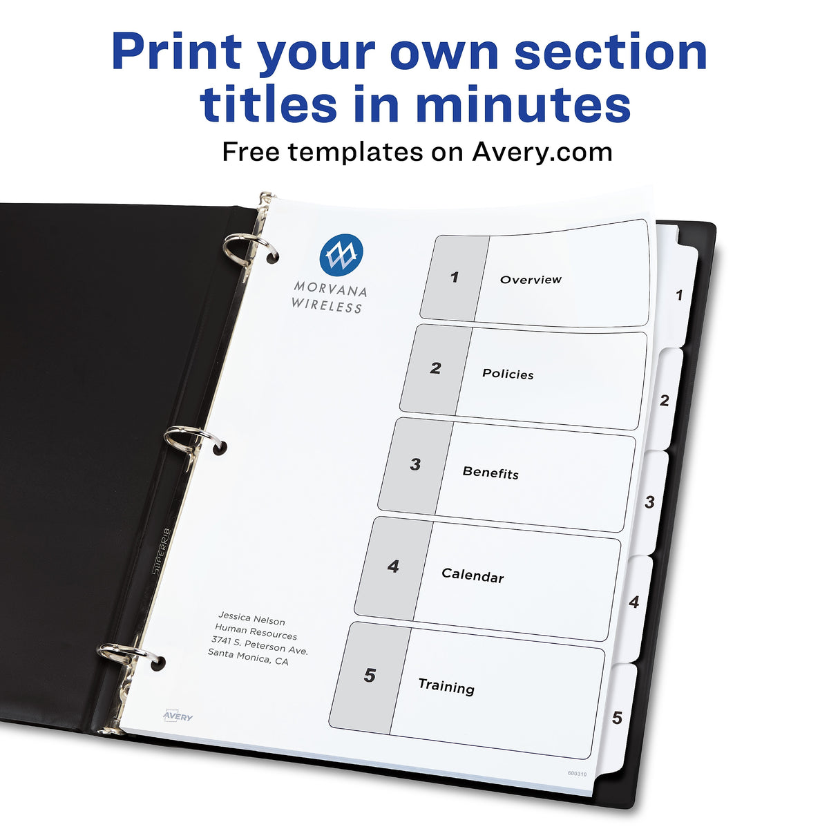 Avery Ready Index Table of Contents Paper Dividers, 1-5 Tabs, White, 6 Sets/Pack