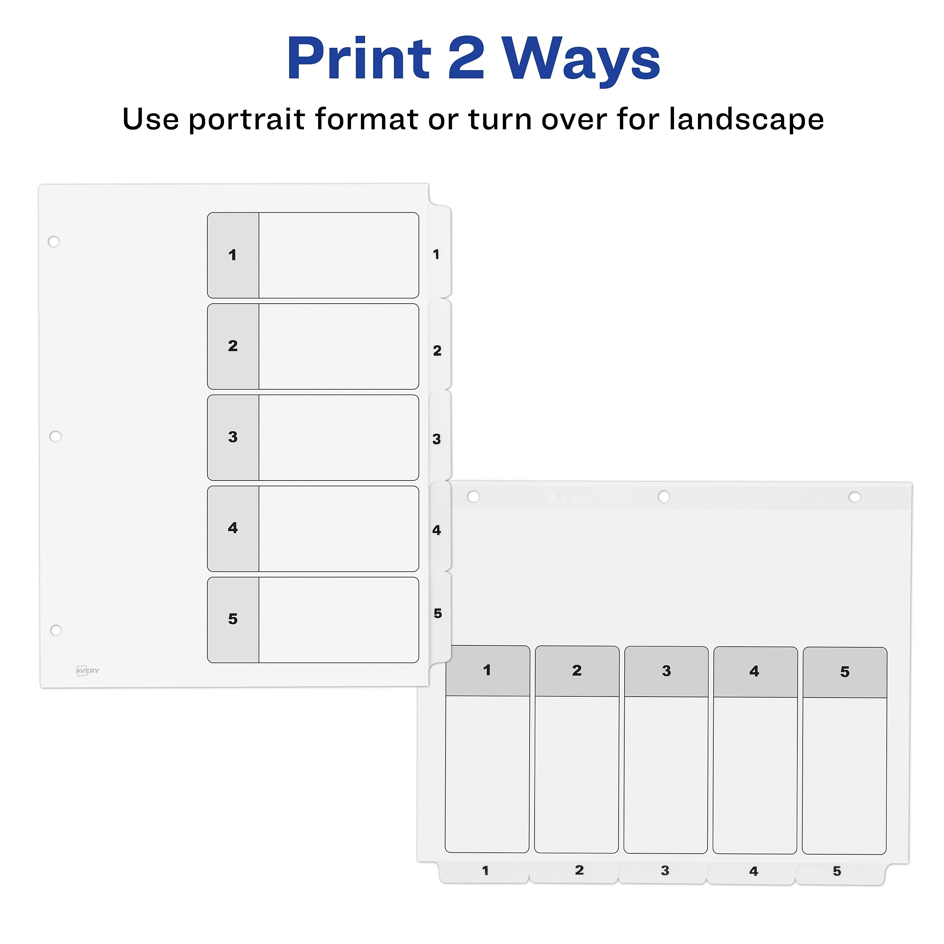 Avery Ready Index Table of Contents Paper Dividers, 1-5 Tabs, White, 6 Sets/Pack