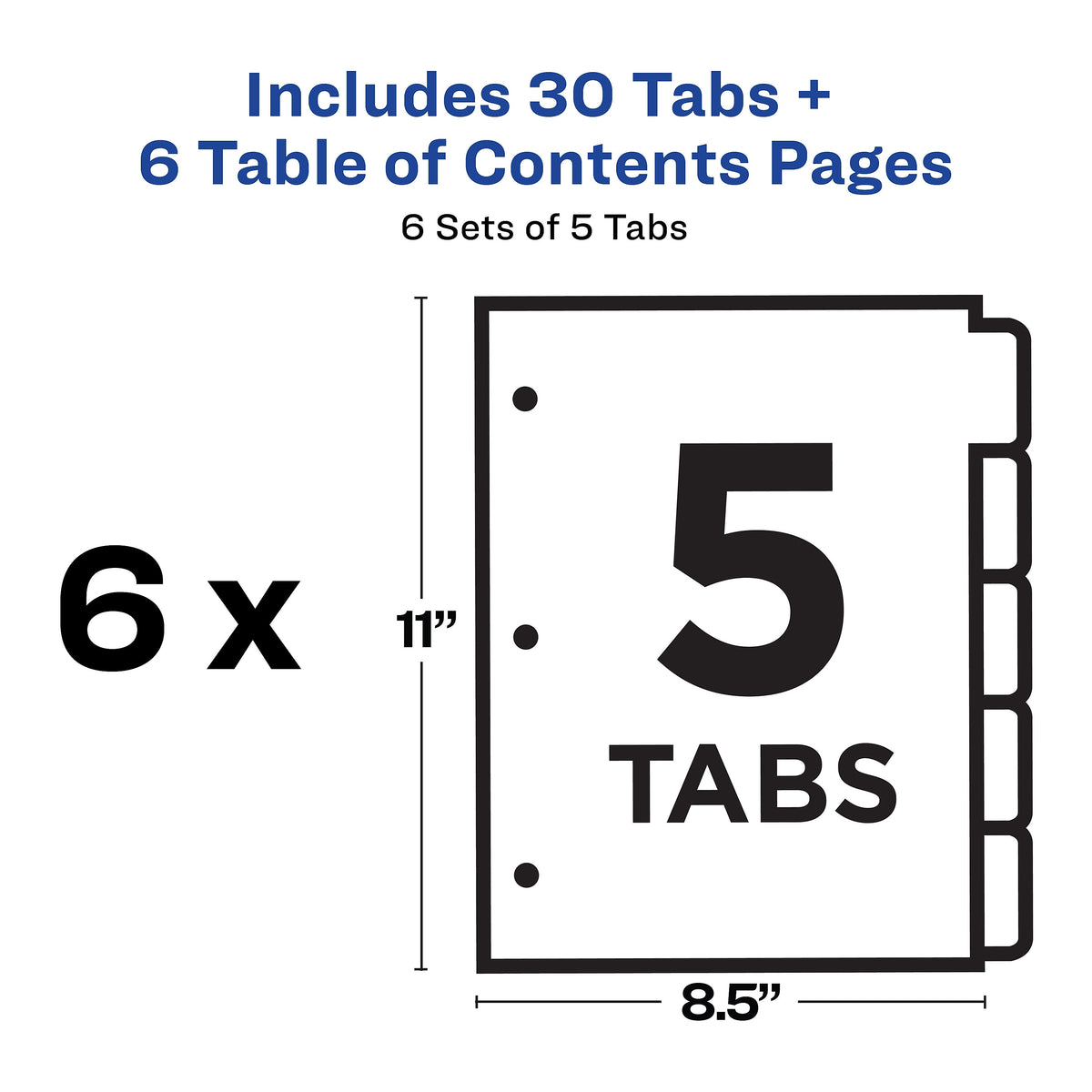 Avery Ready Index Table of Contents Paper Dividers, 1-5 Tabs, White, 6 Sets/Pack