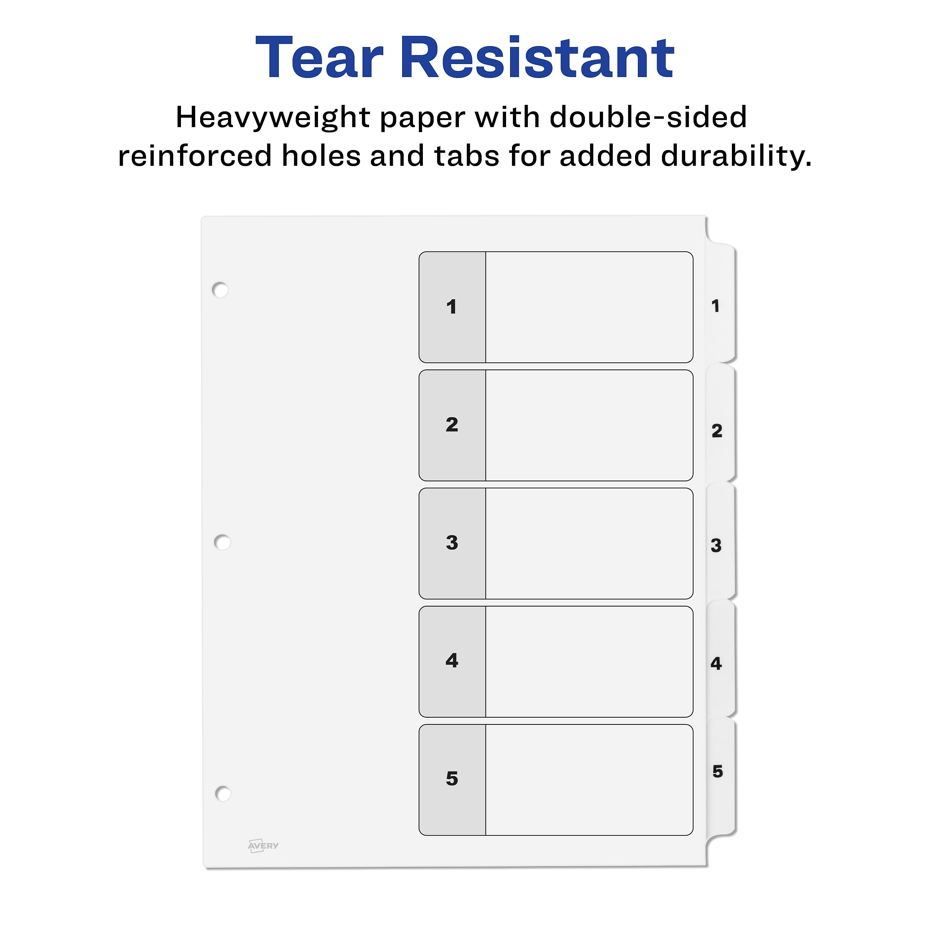 Avery Ready Index Table of Contents Paper Dividers, 1-5 Tabs, White, 6 Sets/Pack