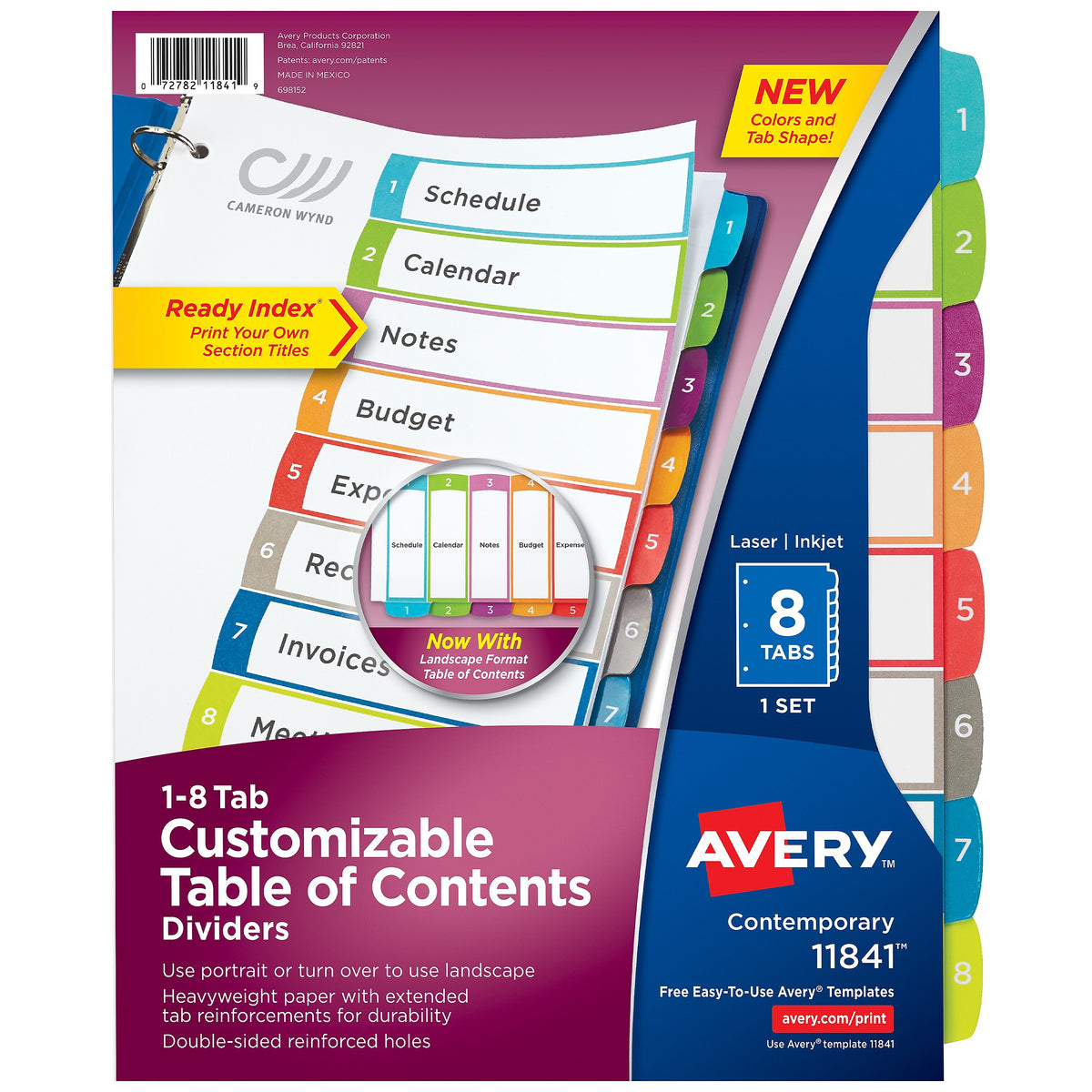 Avery Ready Index Table of Contents Paper Dividers, 1-8 Tabs, Contemporary Multicolor