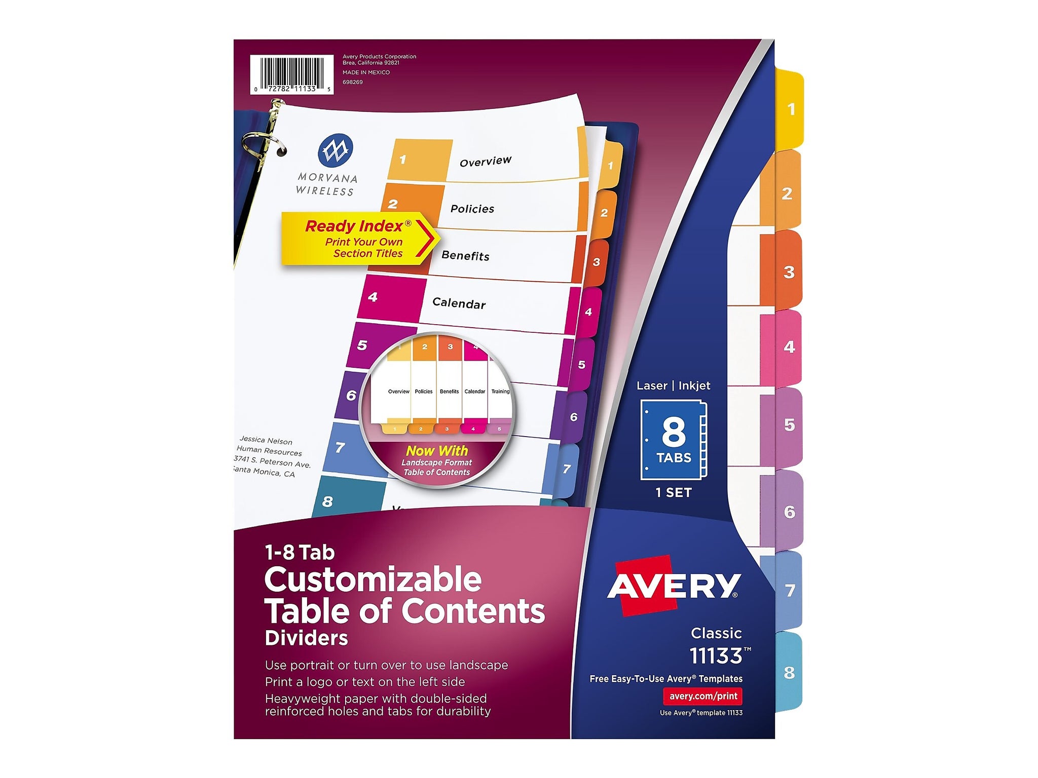Avery Ready Index Table of Contents Paper Dividers, 1-8 Tabs, Multicolor
