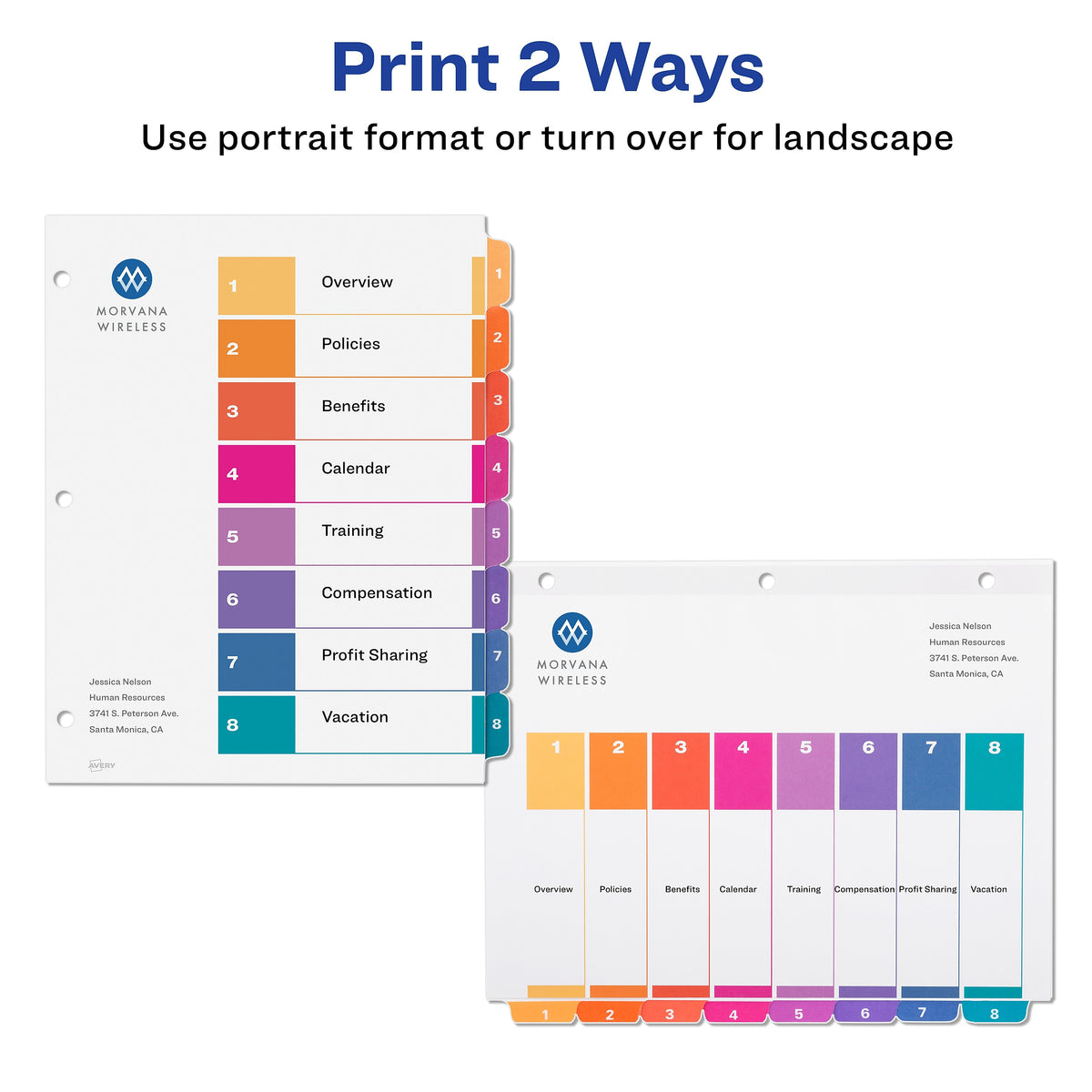 Avery Ready Index Table of Contents Paper Dividers, 1-8 Tabs, Multicolor, 24 Sets/Box