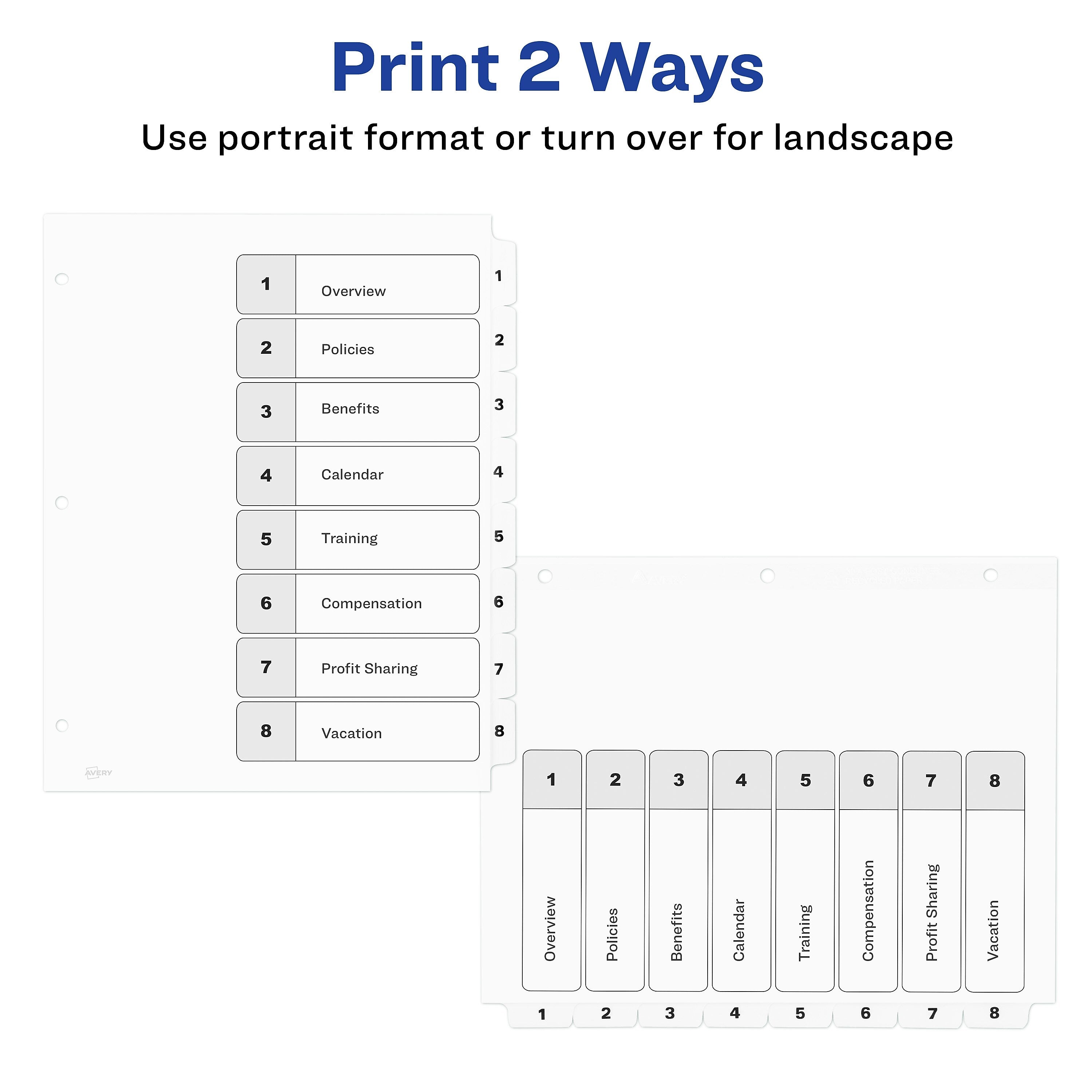 Avery Ready Index Table of Contents Paper Dividers, 1-8 Tabs, White