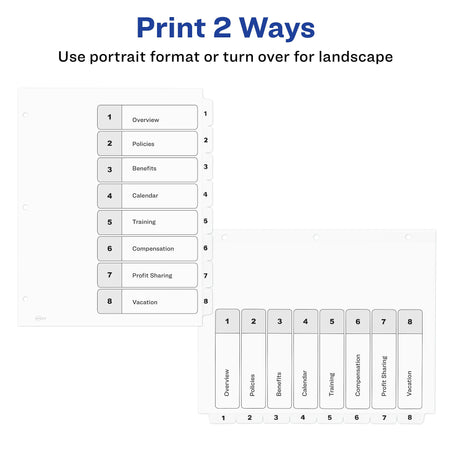 Avery Ready Index Table of Contents Paper Dividers, 1-8 Tabs, White