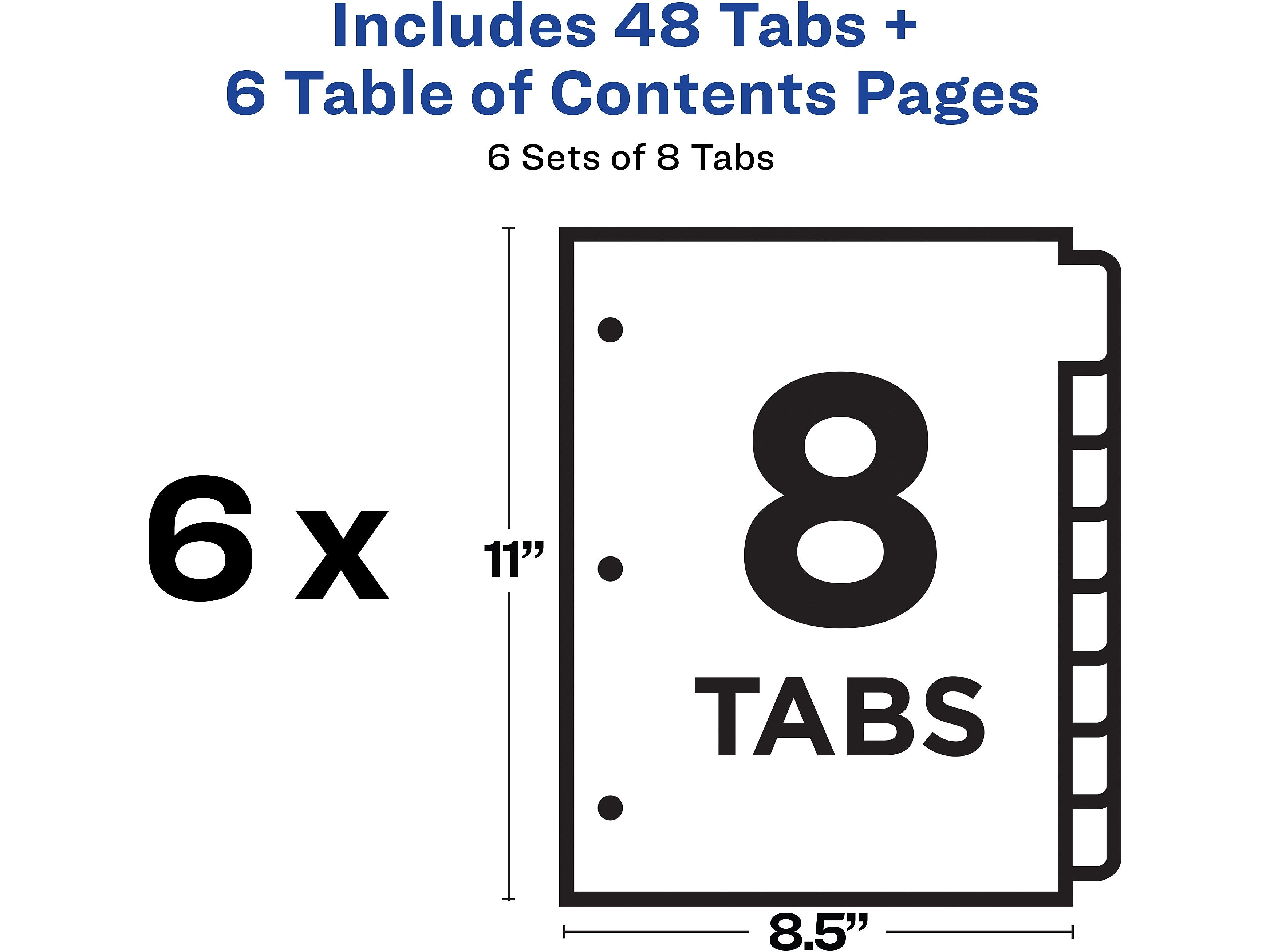 Avery Ready Index Table of Contents Paper Dividers, 1-8 Tabs, White, 6 Sets/Pack