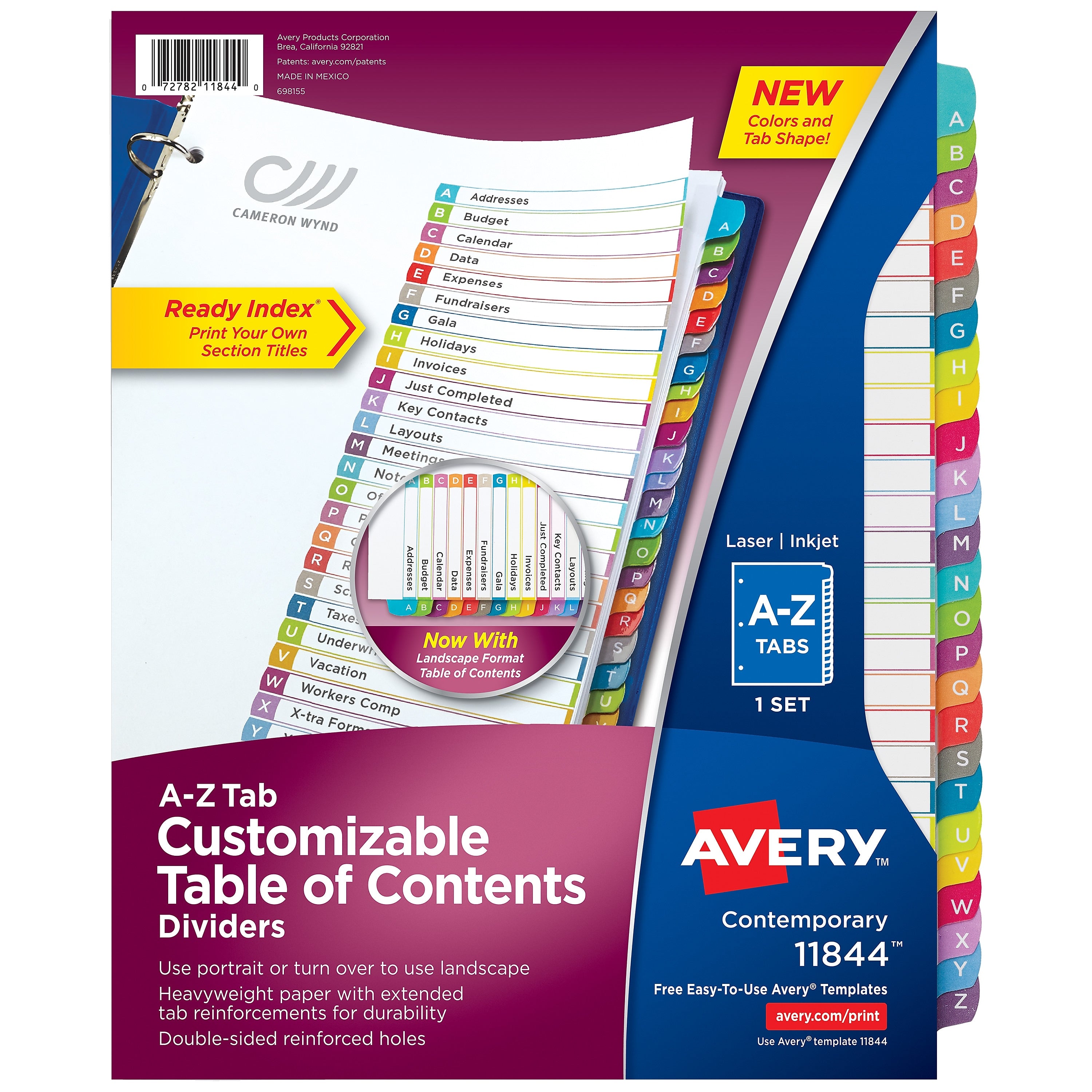 Avery Ready Index Table of Contents Paper Dividers, A-Z Tabs, Contemporary Multicolor