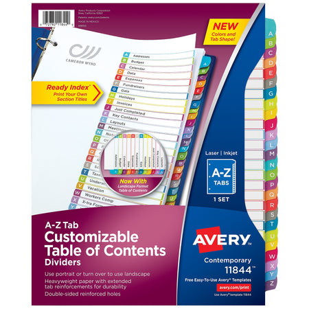 Avery Ready Index Table of Contents Paper Dividers, A-Z Tabs, Contemporary Multicolor