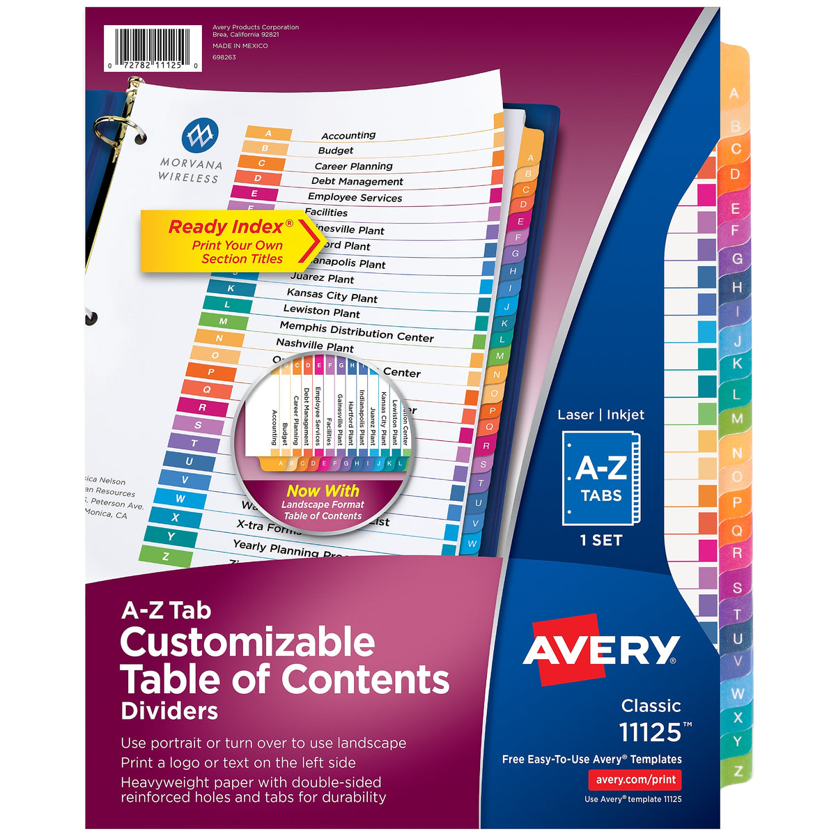 Avery Ready Index Table of Contents Paper Dividers, A-Z Tabs, Multicolor