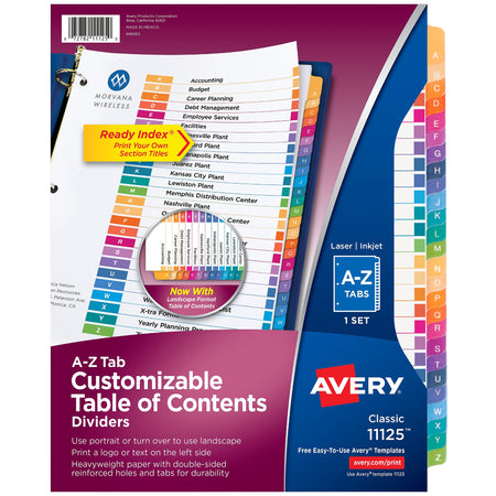 Avery Ready Index Table of Contents Paper Dividers, A-Z Tabs, Multicolor