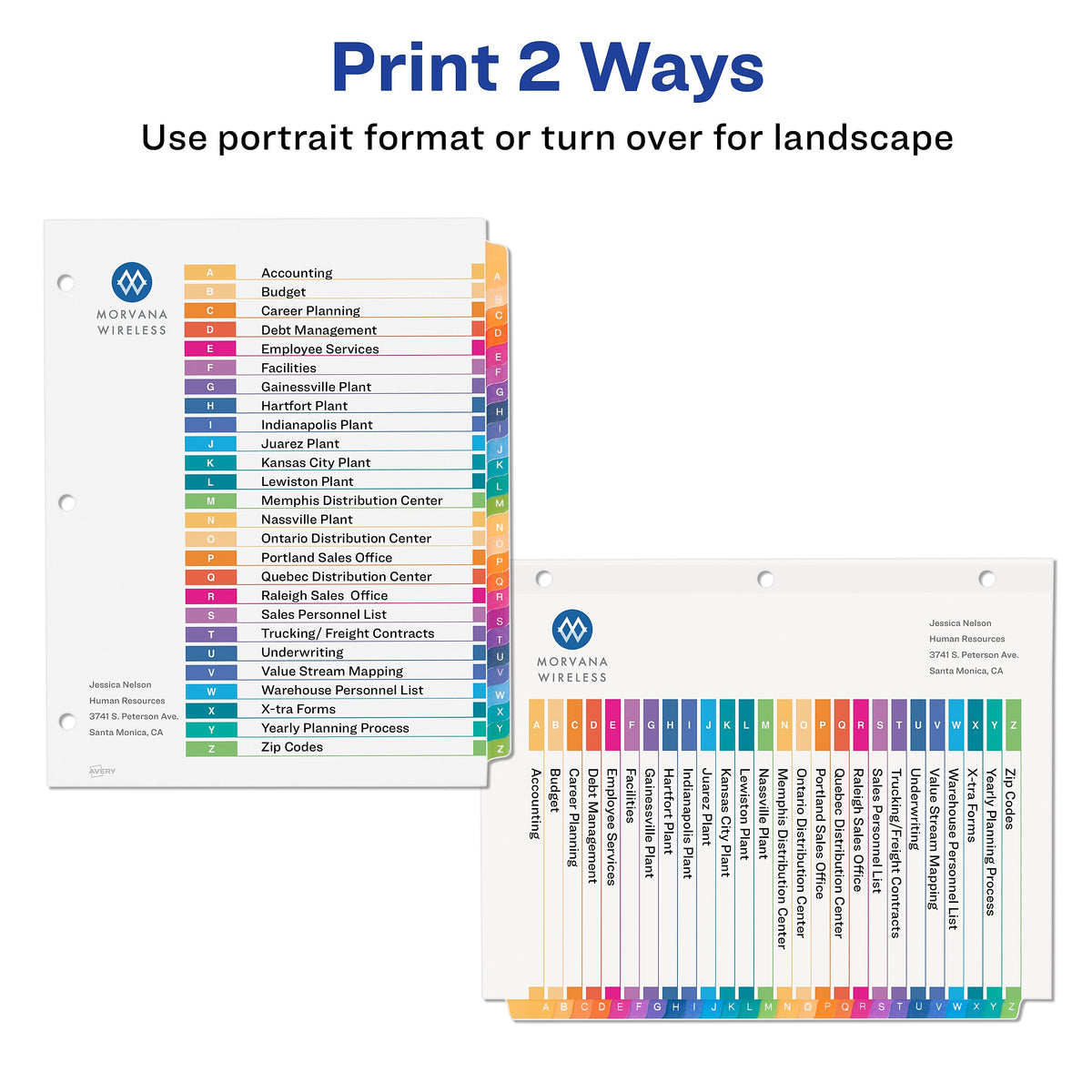 Avery Ready Index Table of Contents Paper Dividers, A-Z Tabs, Multicolor, 6 Sets/Pack