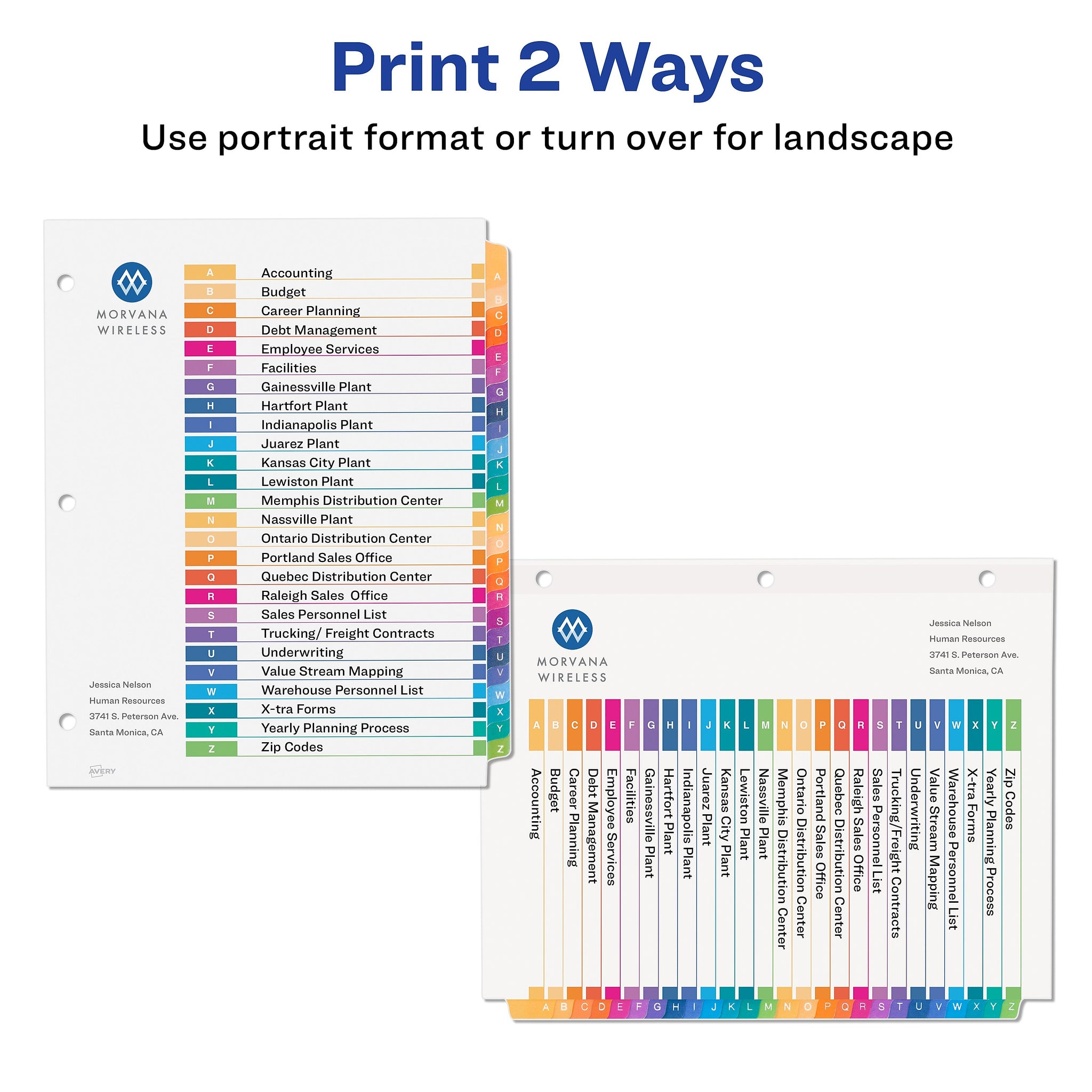 Avery Ready Index Table of Contents Paper Dividers, A-Z Tabs, Multicolor, 6 Sets/Pack