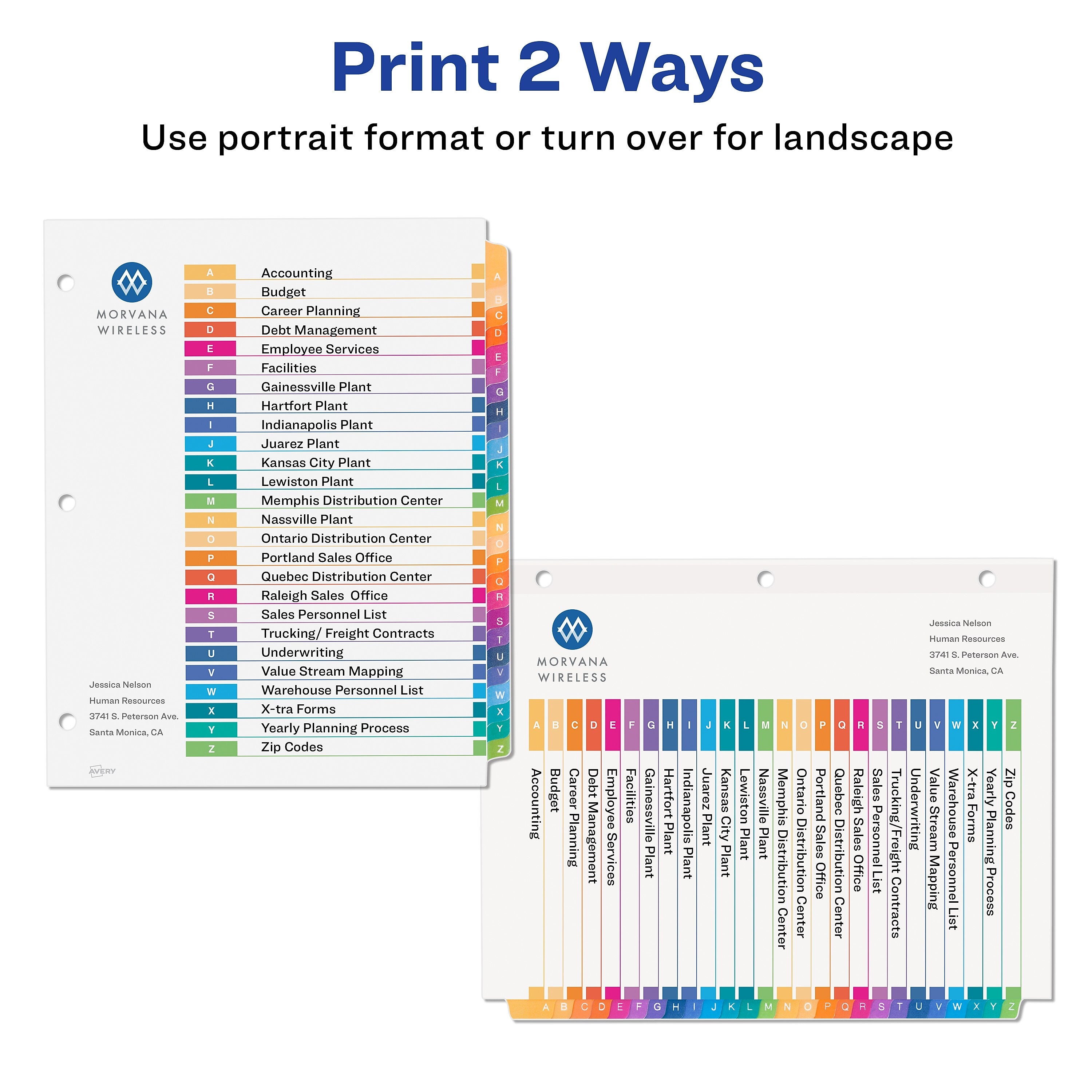 Avery Ready Index Table of Contents Paper Dividers, A-Z Tabs, Multicolor, 6 Sets/Pack