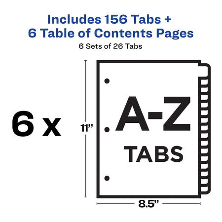 Avery Ready Index Table of Contents Paper Dividers, A-Z Tabs, Multicolor, 6 Sets/Pack