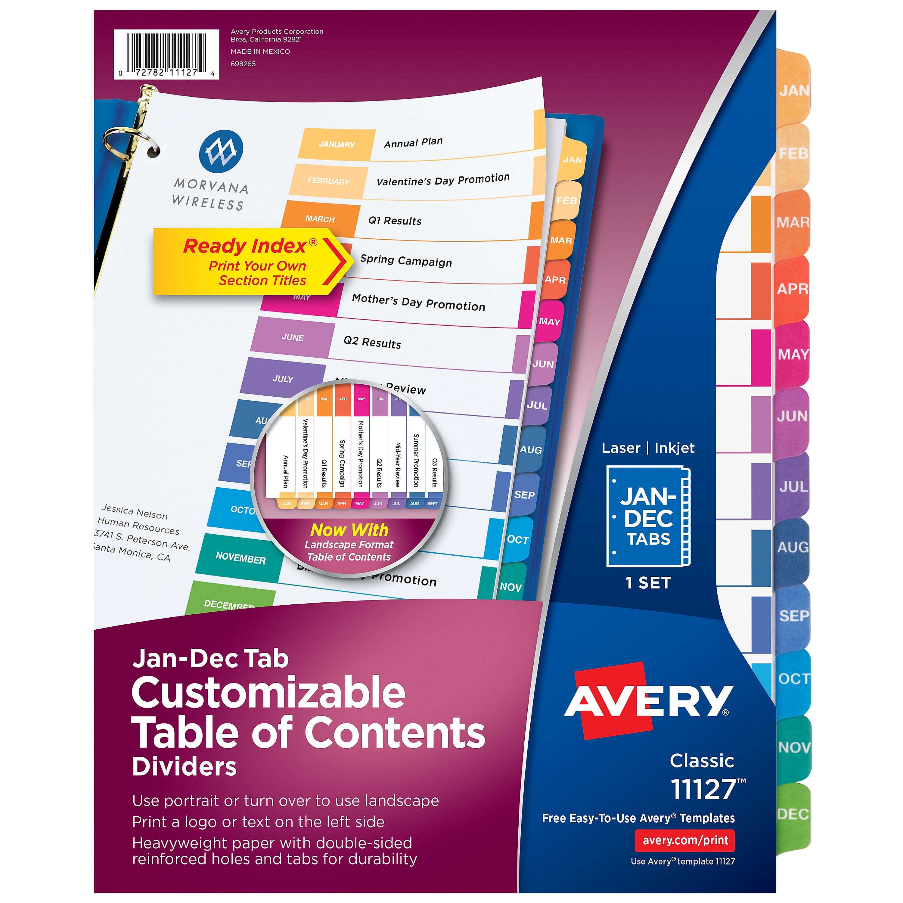 Avery Ready Index Table of Contents Paper Dividers, Jan-Dec Tabs, Multicolor