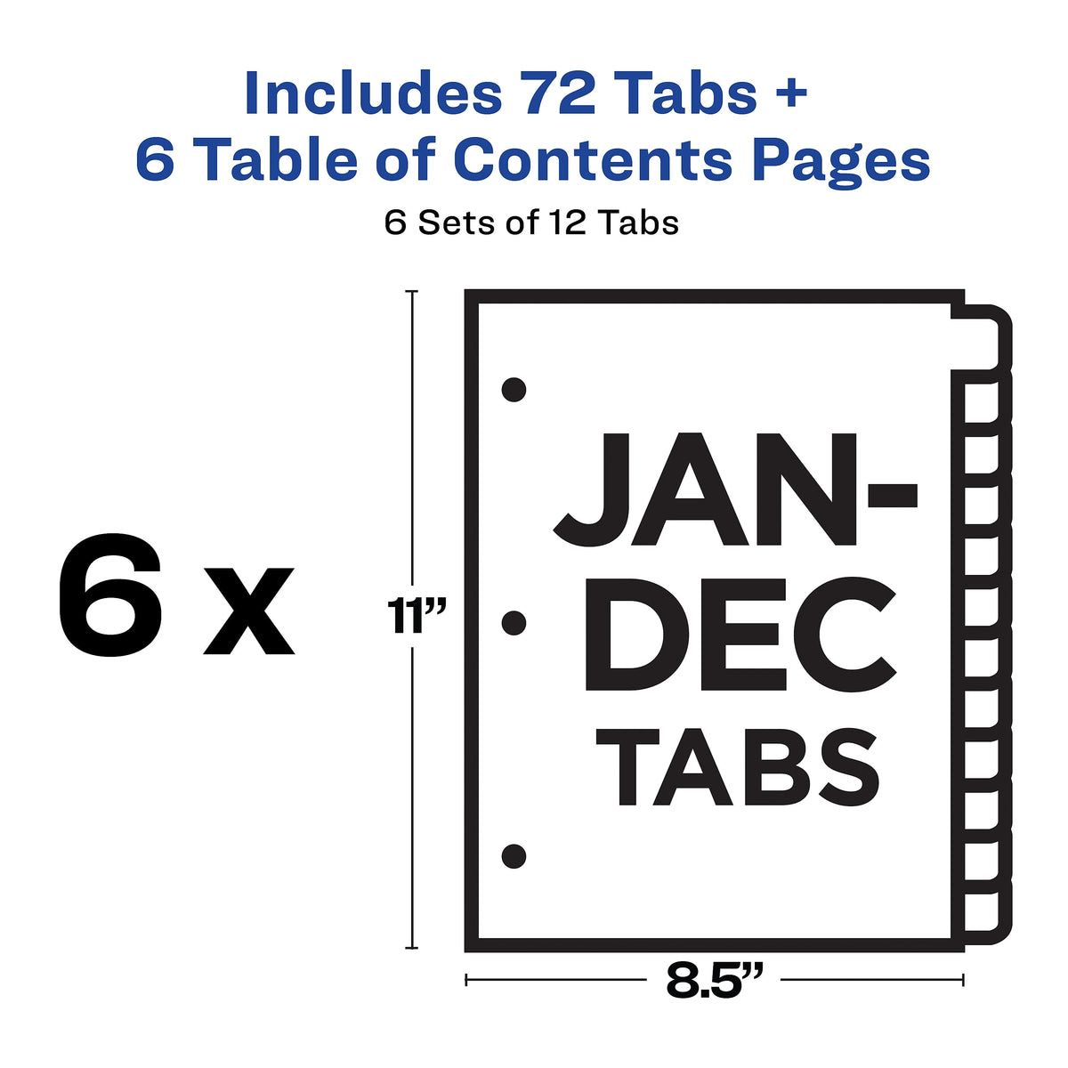 Avery Ready Index Table of Contents Paper Dividers, Jan-Dec Tabs, Multicolor, 6 Sets/Pack